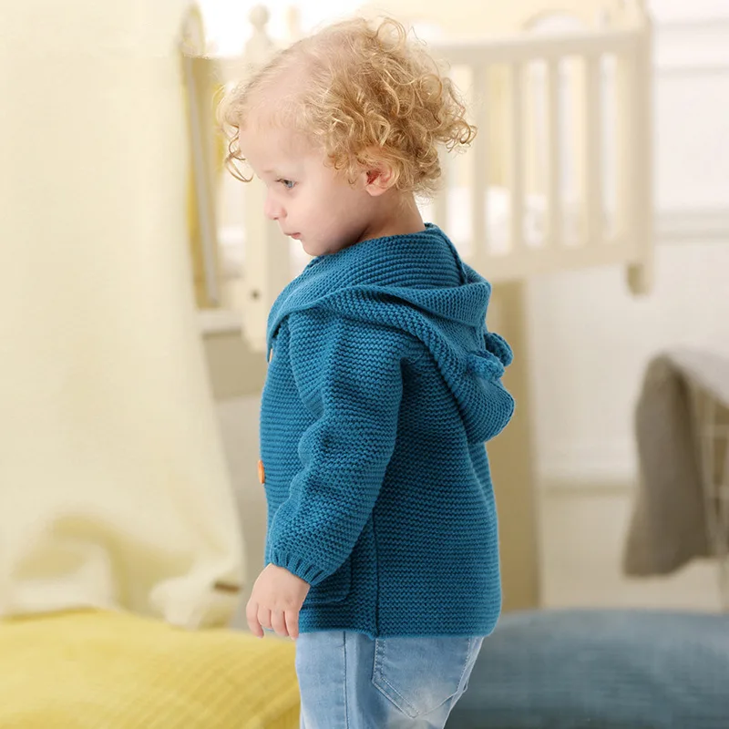 Baby Boys Jackets 2018 Spring Solid Hooded Outerwear Coats Autumn Cotton Knitted Newborn Infant Sweaters 3 Colors Clothing | Детская