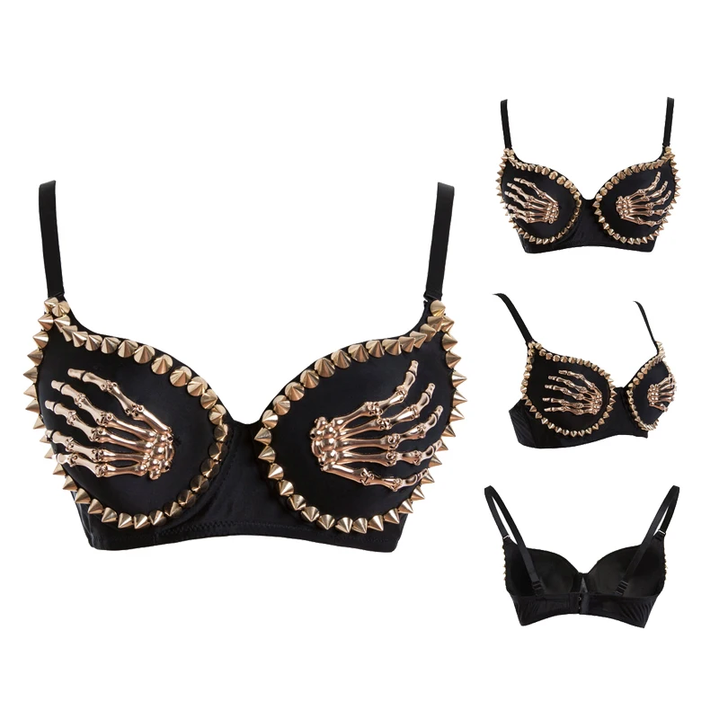 Punk Studded Gold Hand Bone and Rivets Bras For Women Underwear Brassiere Soutien Gorge Sexy Push Up Bra Club Wear Bralette Top
Punk Studded Gold Hand Bone and Rivets Bras For Women Underwear Brassiere Soutien Gorge Sexy Push Up Bra Club Wear Bralette Top