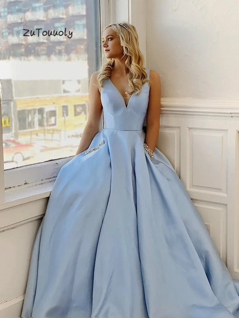 Elegant Baby Blue Prom Dresses With Pockets A Line Evening Dress Long Elegant Floor Length Satin vestidos de fiesta largos 2019
Elegant Baby Blue Prom Dresses With Pockets A Line Evening Dress Long Elegant Floor Length Satin vestidos de fiesta largos 2019