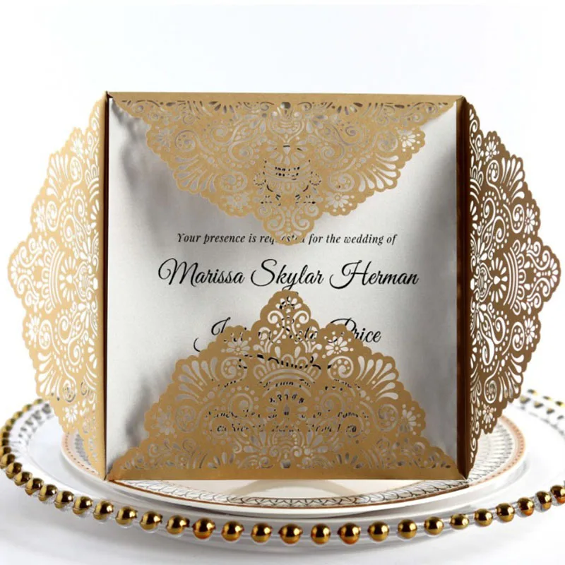5pcs/lot Gold/White Wedding Invitations Wedding Invitation Card Design Laser Cut Invitation Card Wedding Party Supplies
5pcs/lot Gold/White Wedding Invitations Wedding Invitation Card Design Laser Cut Invitation Card Wedding Party Supplies