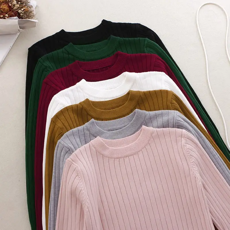 Зимний плотный женский свитер пуловер базовый трикотажный хлопковый топ в