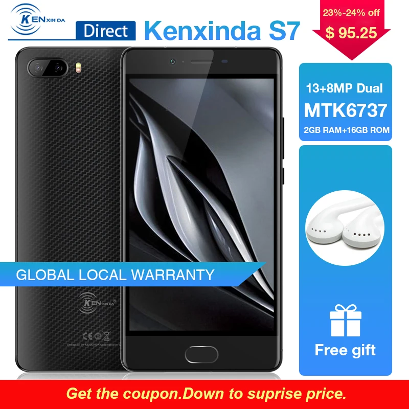 Оригинальный Kenxinda S7 отпечатков пальцев 5 0 "дюймов 4500 mAh 13 + 8 Мп двойной сзади Camaras