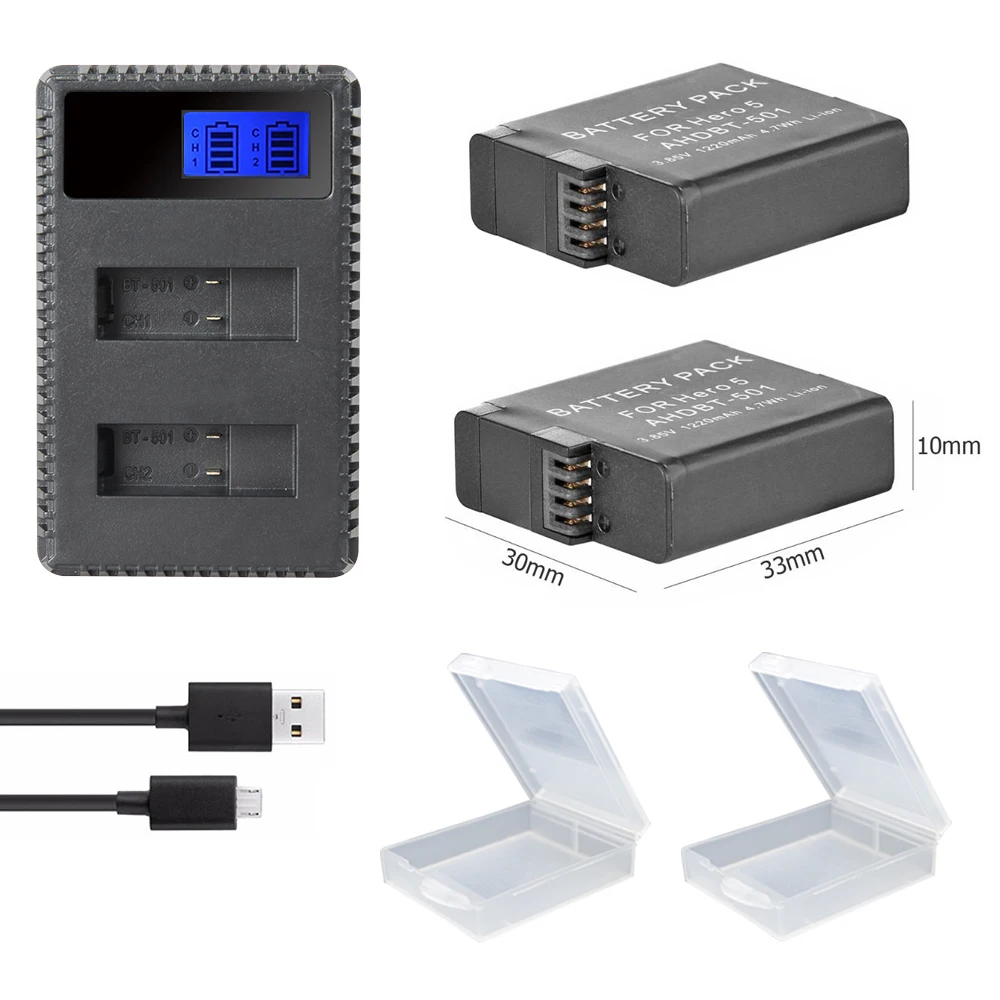2x Hero7 battery Hero 5 Batteries Hero6 bateria+ USB Dual LCD Charger For GoPro Hero 7 hero5 hero 6 Black Action Acceessories
2x Hero7 battery Hero 5 Batteries Hero6 bateria+ USB Dual LCD Charger For GoPro Hero 7 hero5 hero 6 Black Action Acceessories