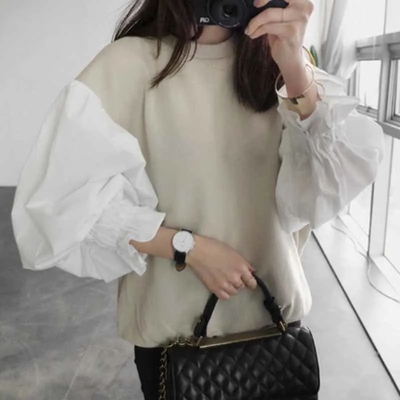 2018 Autumn Fashion New Round Neck Lantern Sleeve Women's Split Joint Short Sweatshirt Japan And South Korea Tops 298B3
2018 Autumn Fashion New Round Neck Lantern Sleeve Women's Split Joint Short Sweatshirt Japan And South Korea Tops 298B3