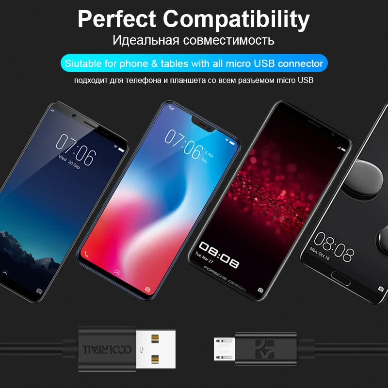 Coolreall Micro USB Cable 2A Date Cable Fast Charging Mobile Phone Charger Cable Sync 1M for Sumsung Xiaomi Huawei Tablet 5pcs
Coolreall Micro USB Cable 2A Date Cable Fast Charging Mobile Phone Charger Cable Sync 1M for Sumsung Xiaomi Huawei Tablet 5pcs