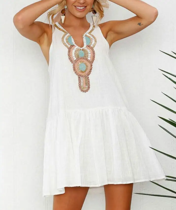 Women Sexy Straight Dress Summer V Neck sleeveless back button Ethnic style Beach Casual party Mini dress vestidos
Women Sexy Straight Dress Summer V Neck sleeveless back button Ethnic style Beach Casual party Mini dress vestidos