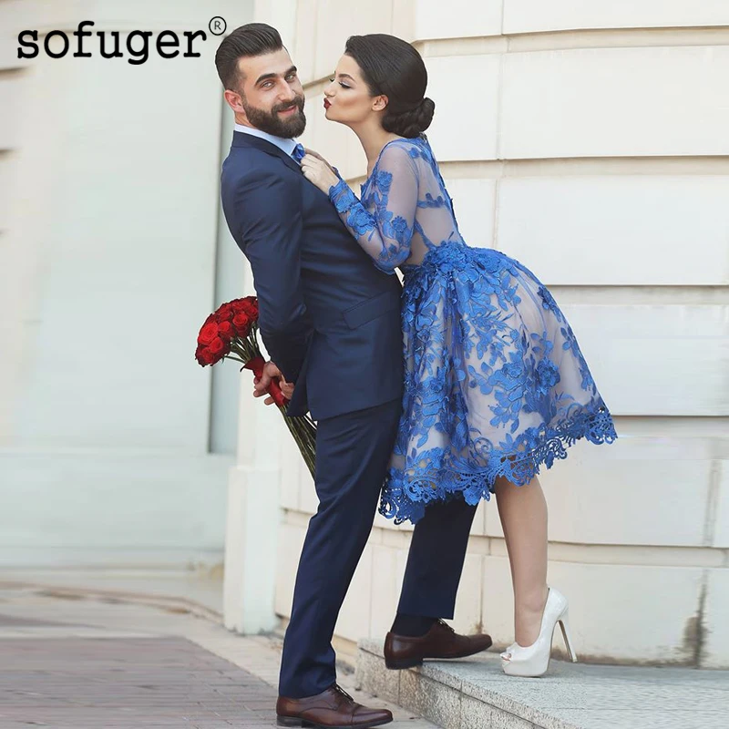 Sexy Royal Blue Appliques Short Cocktail Dresses A-line Long Sleeves Appliques Lace Party Plus Size Homecoming Dresses
Sexy Royal Blue Appliques Short Cocktail Dresses A-line Long Sleeves Appliques Lace Party Plus Size Homecoming Dresses