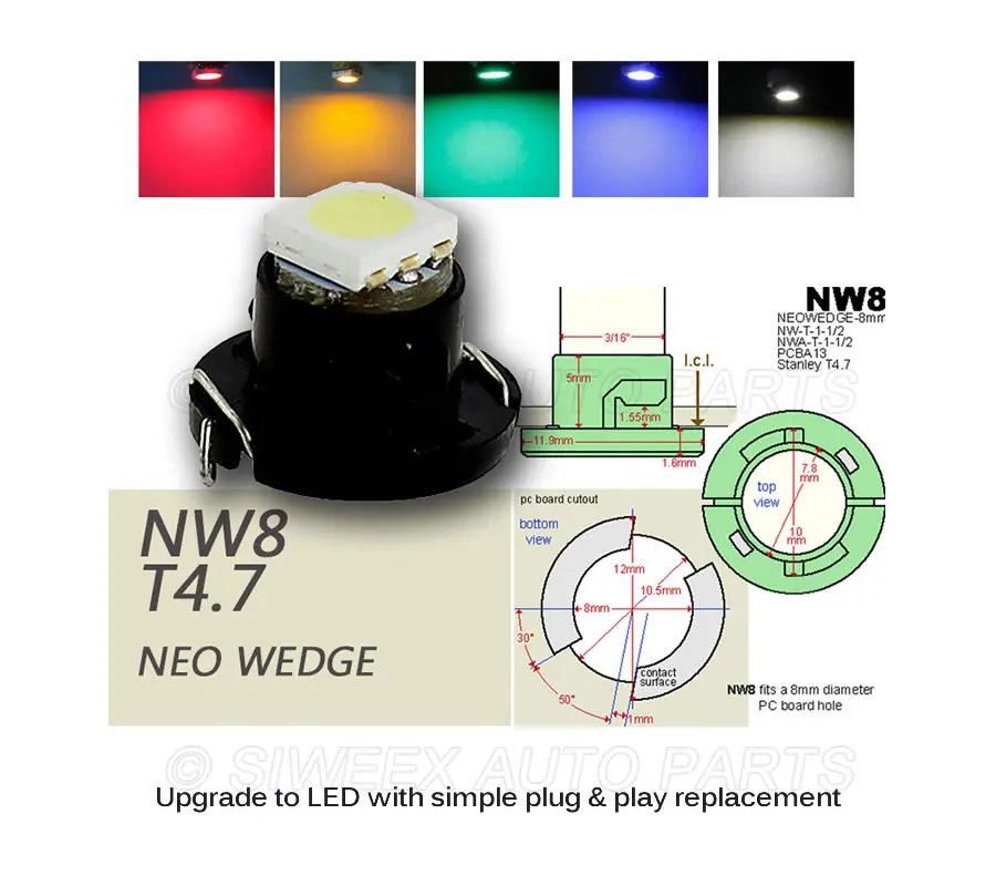 10PCS/LOT T4.7 NW8 LED Light Dash Board Instrument Panel Bulb Lamp DC 12V Neo Wedge White/Ice Blue/Red/Yellow/Green
10PCS/LOT T4.7 NW8 LED Light Dash Board Instrument Panel Bulb Lamp DC 12V Neo Wedge White/Ice Blue/Red/Yellow/Green