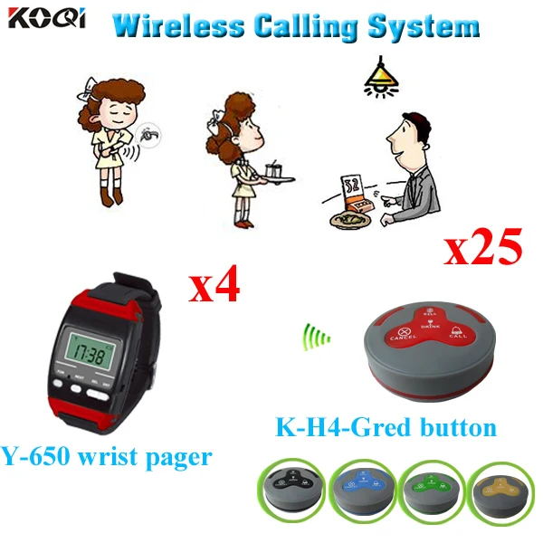 Waiter Paging Bell System 4pcs Smart Watches W 25pcs Table Buzzer K-H4 100% Waterproof free DHL shipping
Waiter Paging Bell System 4pcs Smart Watches W 25pcs Table Buzzer K-H4 100% Waterproof free DHL shipping