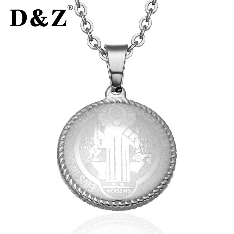 Фото D & Z медаль Сан Бенито крест Иисус подвеска на серебряной цепочке нержавеющая