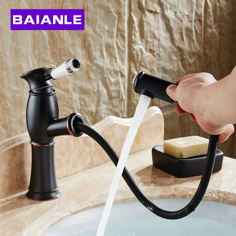 Baianle Basin Faucet Black Pull out Single Handle Bathroom Kitchen Brass Hot and Cold Water Tap Mixer
Baianle Basin Faucet Black Pull out Single Handle Bathroom Kitchen Brass Hot and Cold Water Tap Mixer