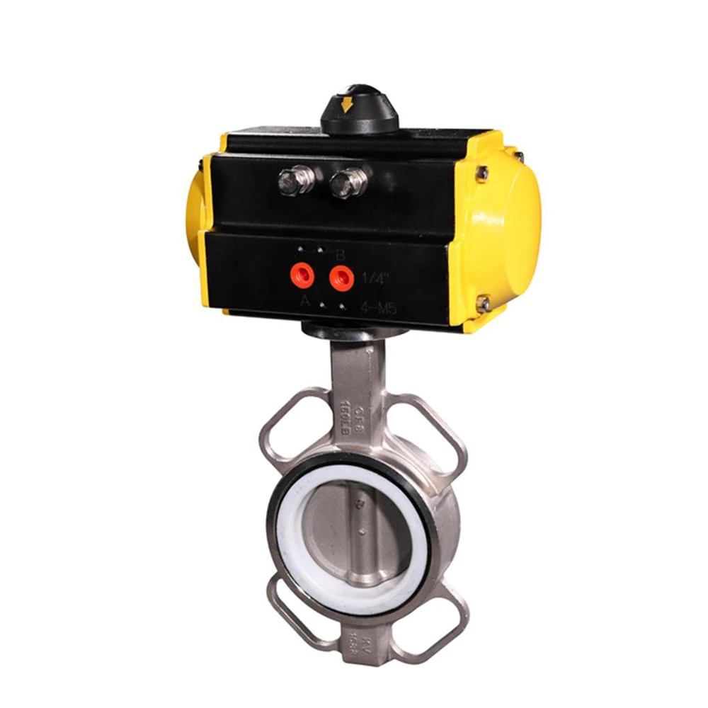 DN150 6inch SS304 Stainless Steal with PTFE Sealing Pneumatic Actuator Air Control Butterfly Valve Wafter Connection SP DA |