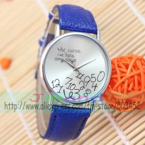 100pcs/lot 2265 white dial who cares late anyways leather watch silver case casual wrap quartz wristwatch candy colors - купить по