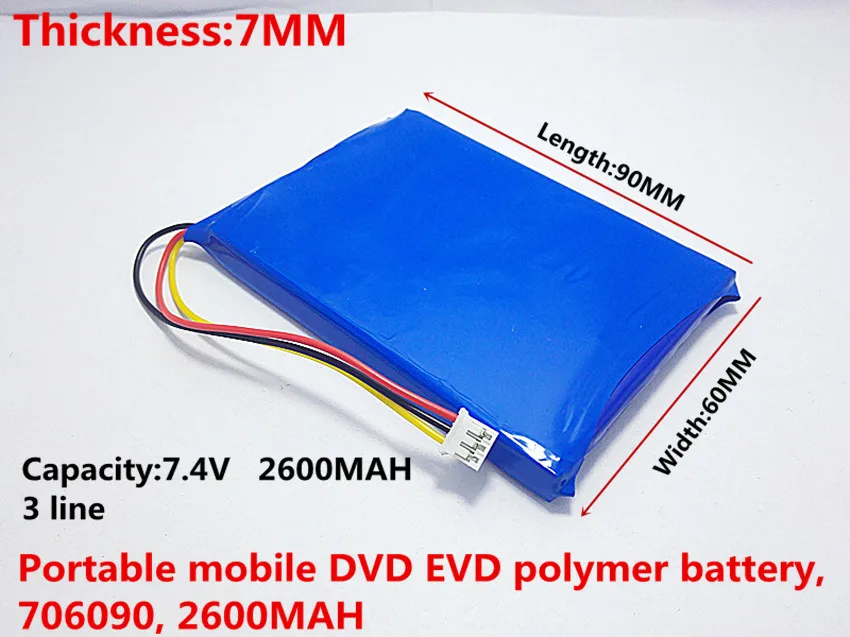 Free shipping Three lines with plug the battery 7.4 V Sast portable mobile DVD EVD 706090 2600 mah
Free shipping Three lines with plug the battery 7.4 V Sast portable mobile DVD EVD 706090 2600 mah