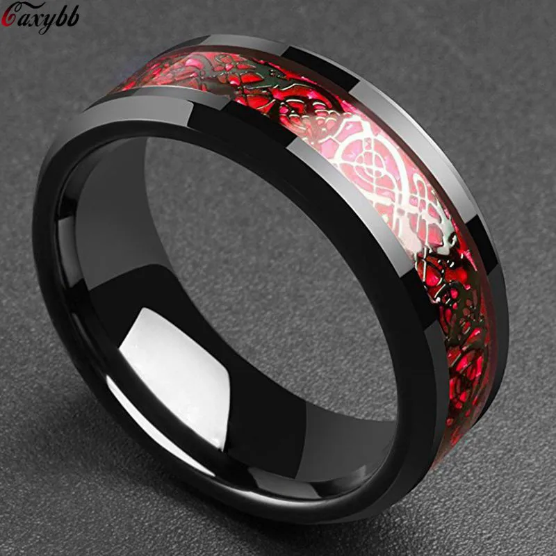 Domineering Man Ring Red Green Carbon Fiber Black Dragon Inlay Comfort Fit Stainless steel Rings for Men Wedding Band Ring
Domineering Man Ring Red Green Carbon Fiber Black Dragon Inlay Comfort Fit Stainless steel Rings for Men Wedding Band Ring