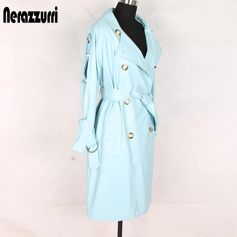 Nerazzurri кожаный тренч женский пальто для женщин ремень больших размеров