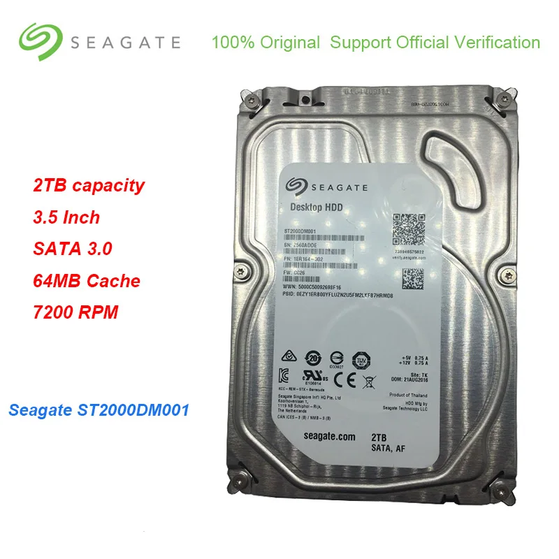 

New Seagate ST2000DM001 Capacity 3.5 Inch SATA 2TB 3.0 Internal HDD 64MB Cache 7200 RPM Hard Drive Disk For Desktop PC