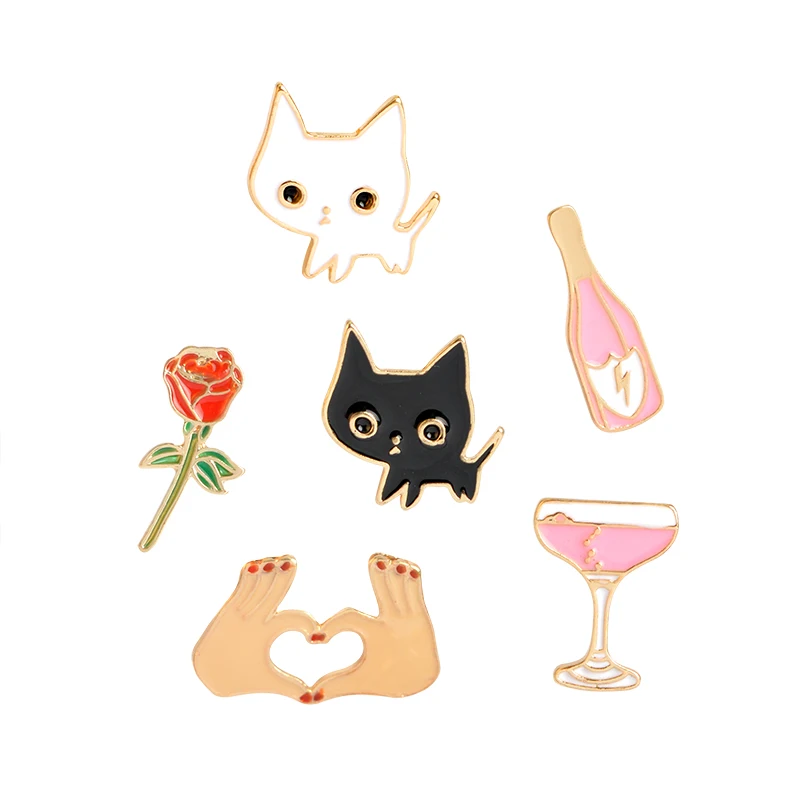 Lovely Cute ! Champagne Coupe Saucer Rose Flower Heart Shape White Cat Black Cat Lapel Pins Animal Brooch
Lovely Cute ! Champagne Coupe Saucer Rose Flower Heart Shape White Cat Black Cat Lapel Pins Animal Brooch