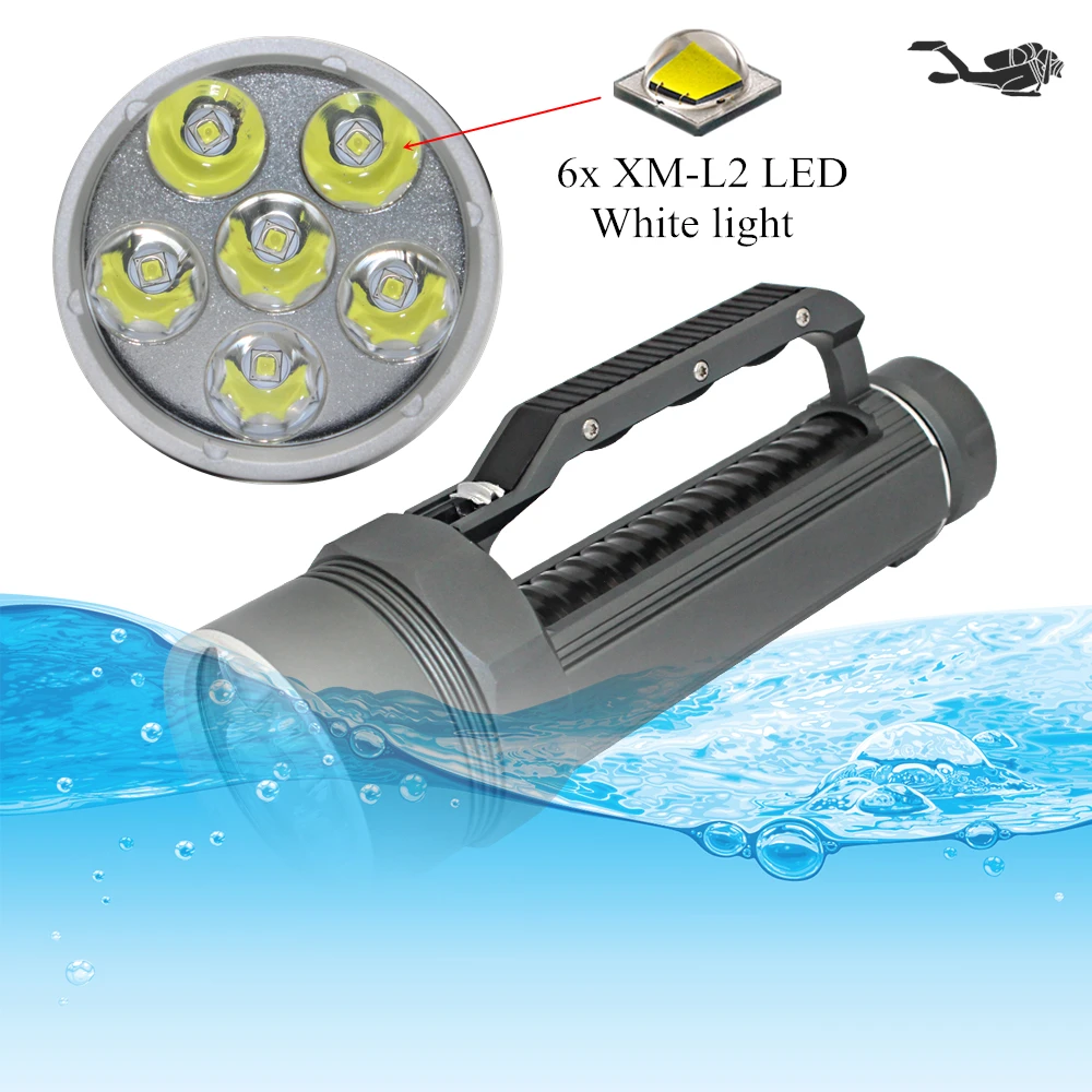 

Diving Light 6x CREE XM-L2 LED Scuba Diving Flashlight Light Waterproof Underwater 100M Torch Use 32650 Battery