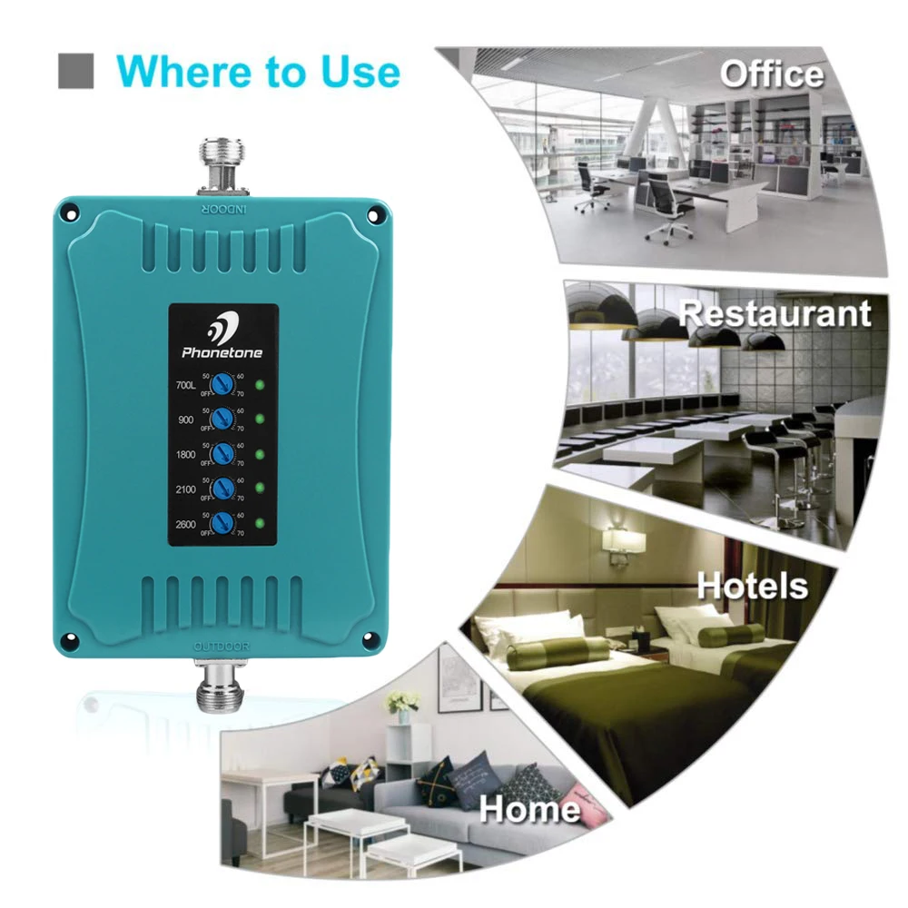Five Band Cellular Amplifier 700/900/1800/2100/2600MHz 2g 3g 4g Signal Booster GSM Repeater 70dB Mobile Signal Booster Amplifier
Five Band Cellular Amplifier 700/900/1800/2100/2600MHz 2g 3g 4g Signal Booster GSM Repeater 70dB Mobile Signal Booster Amplifier