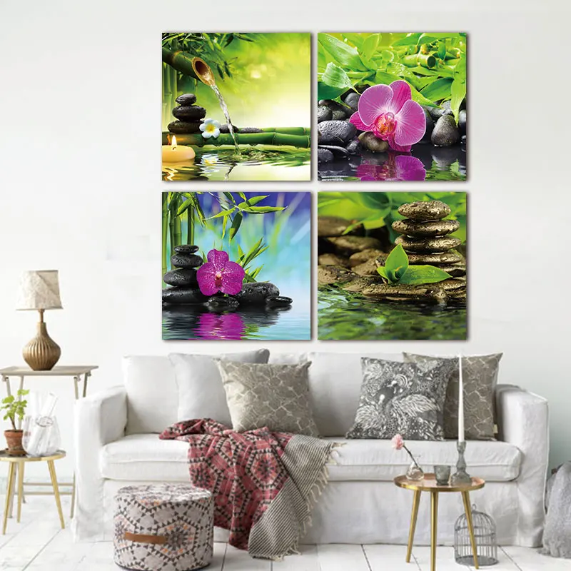 BANMU Painting Picture Print on Canvas Red Orchid Frangipani Bamboo Waterlily Black Stone in Garden - 4 Panel Giclee Art Work
BANMU Painting Picture Print on Canvas Red Orchid Frangipani Bamboo Waterlily Black Stone in Garden - 4 Panel Giclee Art Work