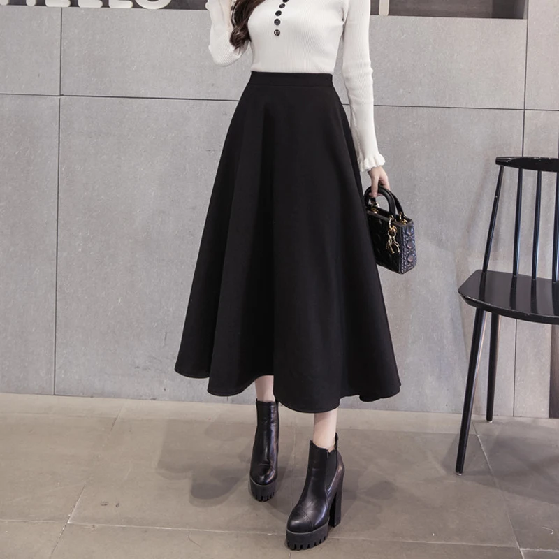 Autumn Winter Women Warm Wool Skirts Lady Elegant Korean Version Jupe High Waist Skirt Girls Swing Long Woolen Skirts For Femme
Autumn Winter Women Warm Wool Skirts Lady Elegant Korean Version Jupe High Waist Skirt Girls Swing Long Woolen Skirts For Femme
