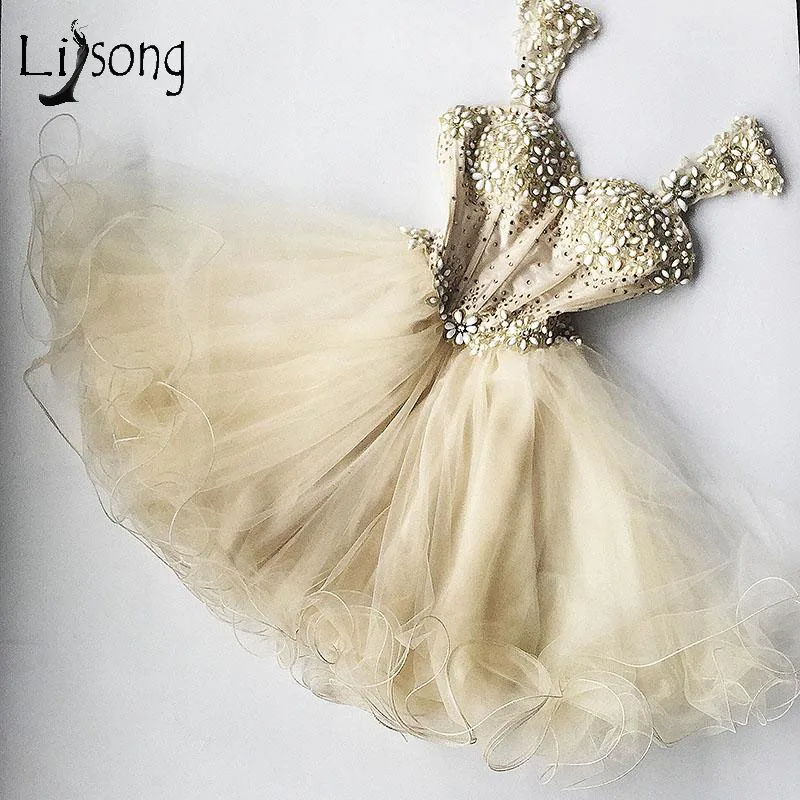 Chic Champagne Beaded Tulle Cocktail Dresses Dress For Graduation Appliques Ruffles Sexy Cute Formal Party Dress Crystal 2017
Chic Champagne Beaded Tulle Cocktail Dresses Dress For Graduation Appliques Ruffles Sexy Cute Formal Party Dress Crystal 2017