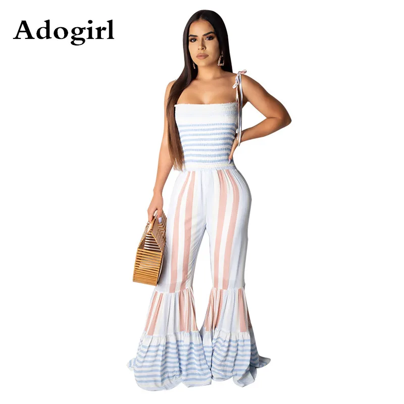 Colorful Stripe Pattern Jumpsuit Spaghetti Straps High Waist Loose Flare Pants Sleeveless Bandage Draped Long Boot Cut Playsuit
Colorful Stripe Pattern Jumpsuit Spaghetti Straps High Waist Loose Flare Pants Sleeveless Bandage Draped Long Boot Cut Playsuit