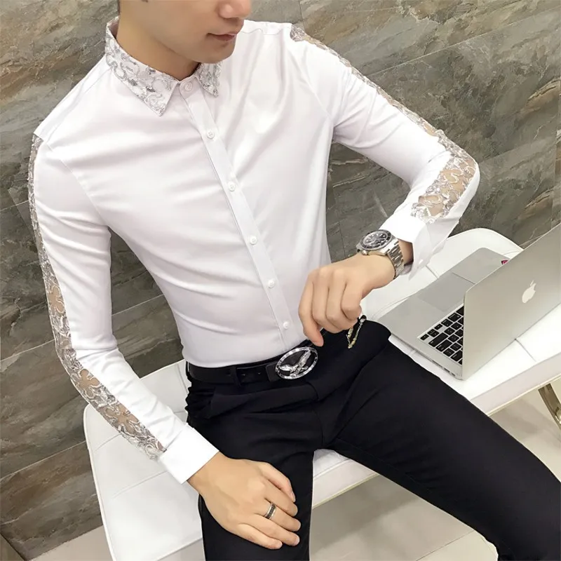 Black White Casual Shirt Men Sexy Lace Blouse Male Long Sleeve Party Dress Shirts Slim Fit Luxury Night Club Social Tuxedo Men
Black White Casual Shirt Men Sexy Lace Blouse Male Long Sleeve Party Dress Shirts Slim Fit Luxury Night Club Social Tuxedo Men