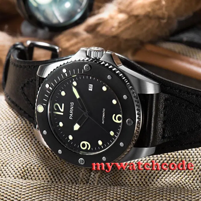 43mm Parnis black dial Sapphire Glass miyato 8215 Automatic mens wrist Watch 427
43mm Parnis black dial Sapphire Glass miyato 8215 Automatic mens wrist Watch 427