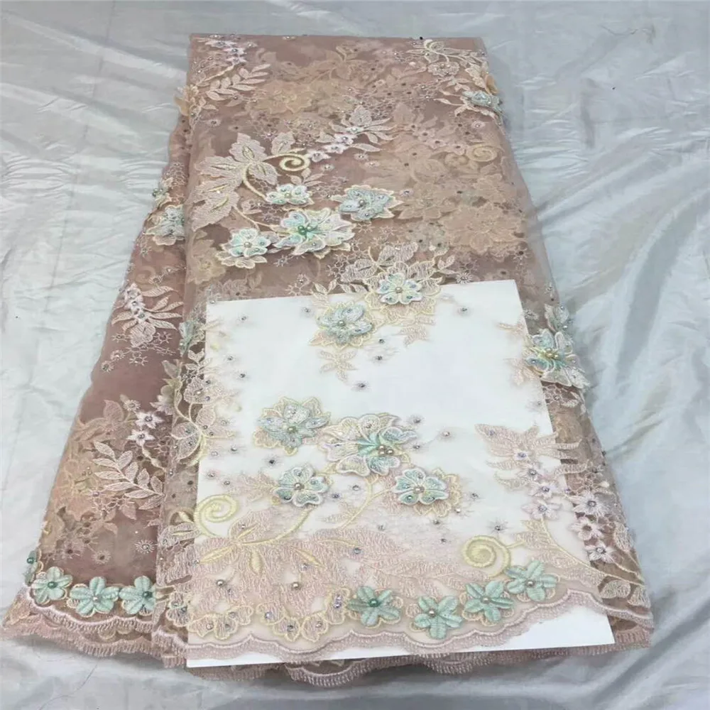 Персиковая кружевная ткань из бисера 3D кружевное платье Tissu красивое женское