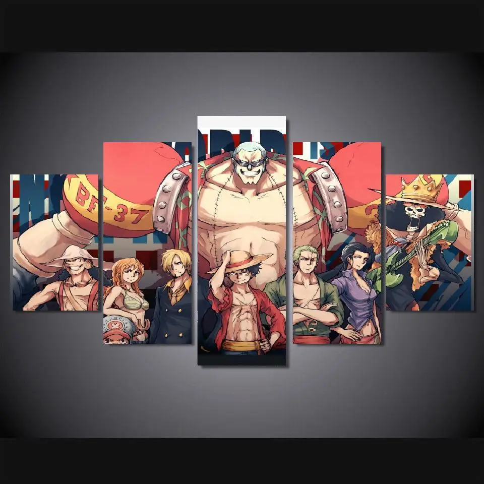 

5 Panels Wall Art Ace One Piece Franky Modern Paintings Wall Art Canvas Paintings Poster Unframed