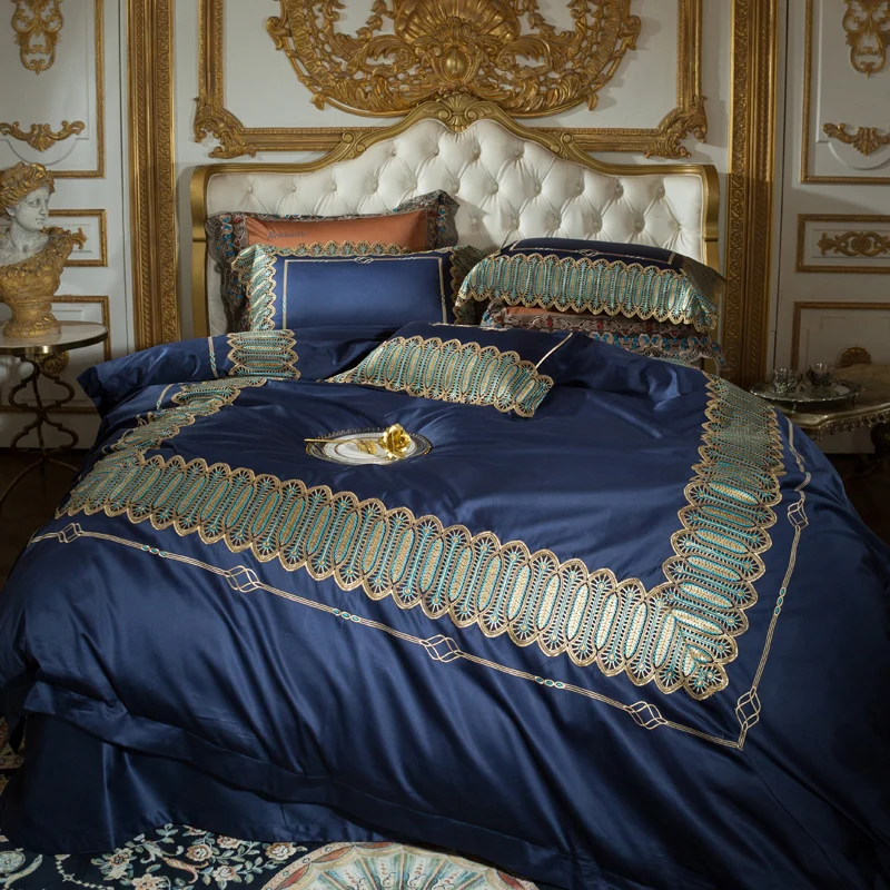 New luxury Blue 120S Egyptian cotton Embroidery Royal Bedding sets Queen King Lace Duvet cover Bed sheet set Pillowcases 4/5pcs
New luxury Blue 120S Egyptian cotton Embroidery Royal Bedding sets Queen King Lace Duvet cover Bed sheet set Pillowcases 4/5pcs