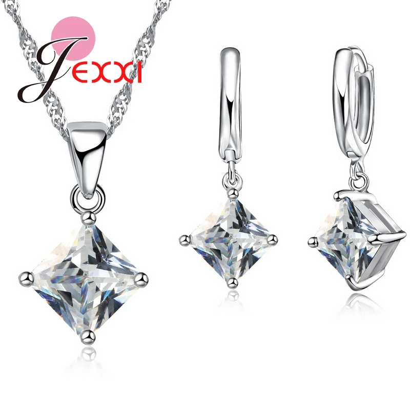 Комплект из колье и серёг серебра 925 пробы с австрийскими кристаллами|earrings