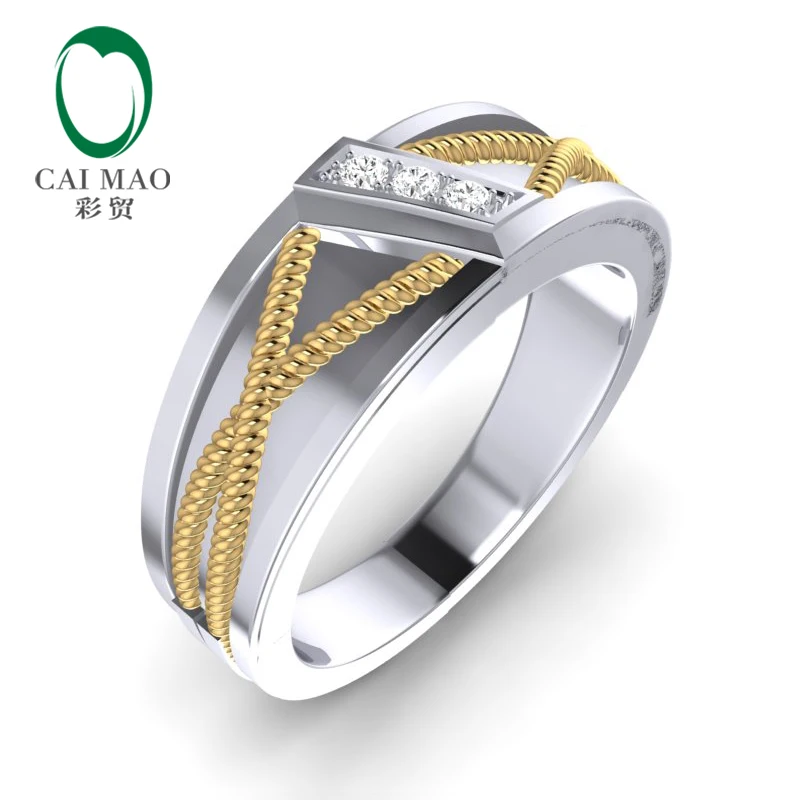 CaiMao 14K двухцветный Золотой 0.08ct натуральный бриллиант витая веревка Мужская
