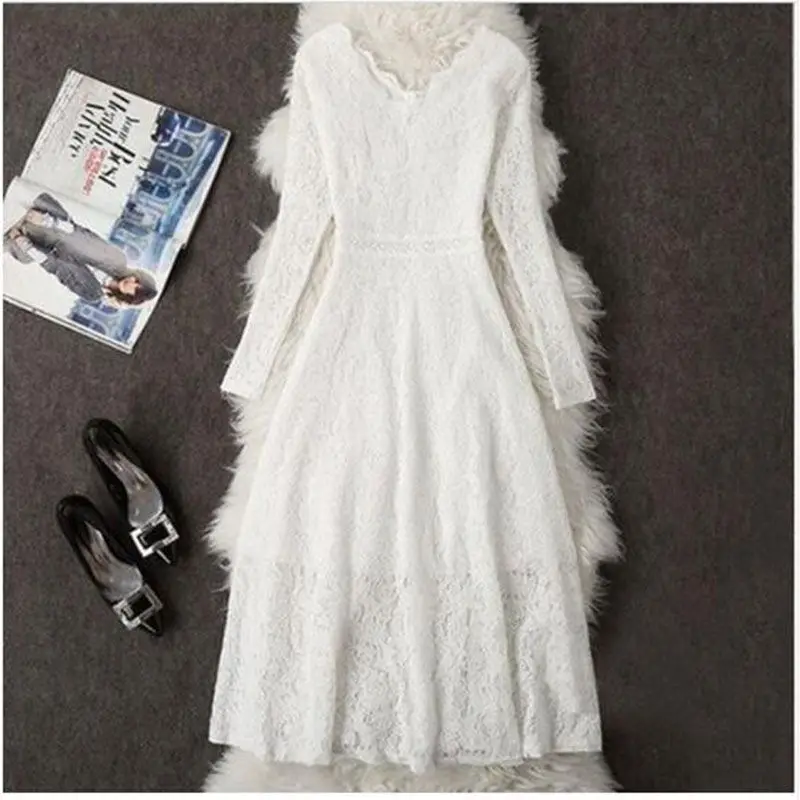 2021 Autumn Women Long Sleeve Lace Dress Big Size M-3XL Dress Elegant Lady Long V-neck Dressess Vestidos Winter Bottomings
2021 Autumn Women Long Sleeve Lace Dress Big Size M-3XL Dress Elegant Lady Long V-neck Dressess Vestidos Winter Bottomings