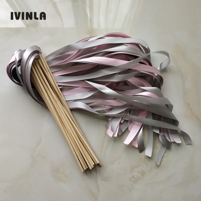 50pcs/lot pink and sliver stain ribbon wedding wands Without Bells for wedding decoration
50pcs/lot pink and sliver stain ribbon wedding wands Without Bells for wedding decoration
