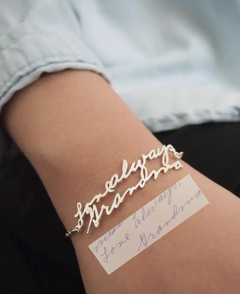 Фото Персонализированные почерк имя браслеты для женщин мужчин на заказ сообщение