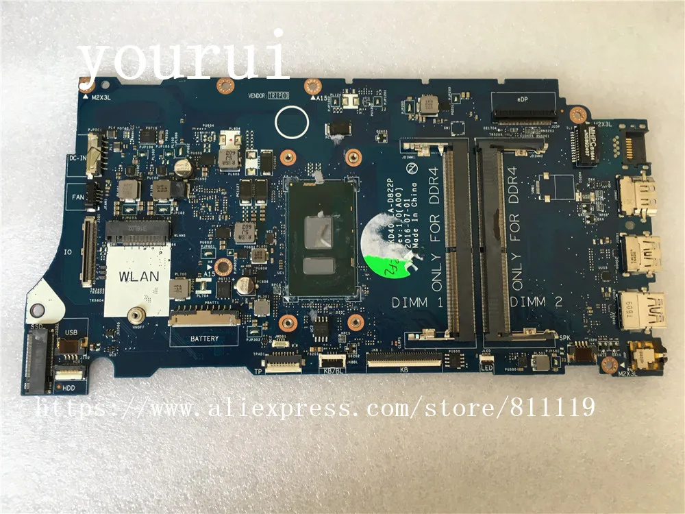 Yourui для Dell Vostro оригинальная материнская плата для ноутбука 5468 5568 процессор материнской платы i5-7200u DDR4 CN-06NY5G 06NY5G LA-D822P
Yourui для Dell Vostro оригинальная материнская плата для ноутбука 5468 5568 процессор материнской платы i5-7200u DDR4 CN-06NY5G 06NY5G LA-D822P