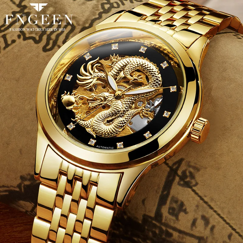 FNGEEN 3D Carving Skeleton Stainless Steel Strap Transparent Case Hollow Gold Mens Watches Top Brand Luxury Automatic Mechanical
FNGEEN 3D Carving Skeleton Stainless Steel Strap Transparent Case Hollow Gold Mens Watches Top Brand Luxury Automatic Mechanical