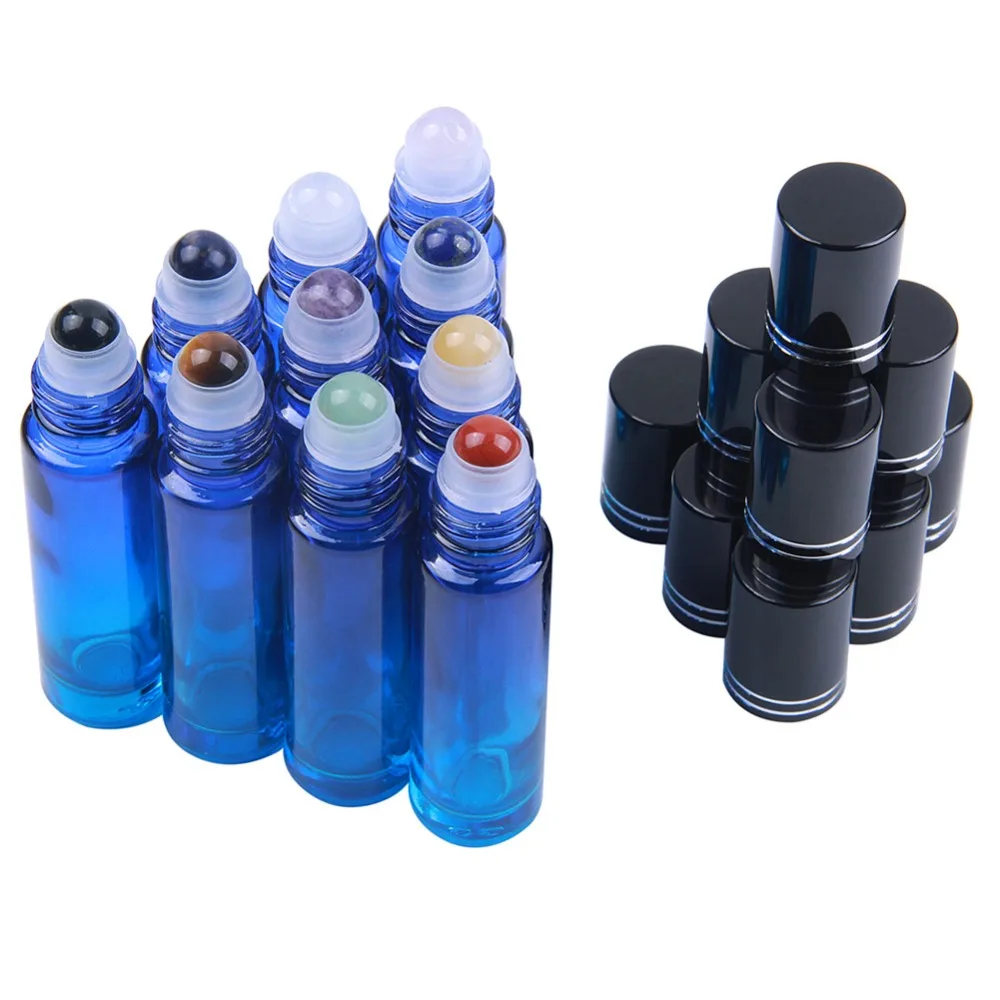 10pcs Natural Gemstones Essential Oil Roller Bottles 10ml Portable Refillable Perfume Roll On Bottles Color Glass Black Caps
10pcs Natural Gemstones Essential Oil Roller Bottles 10ml Portable Refillable Perfume Roll On Bottles Color Glass Black Caps