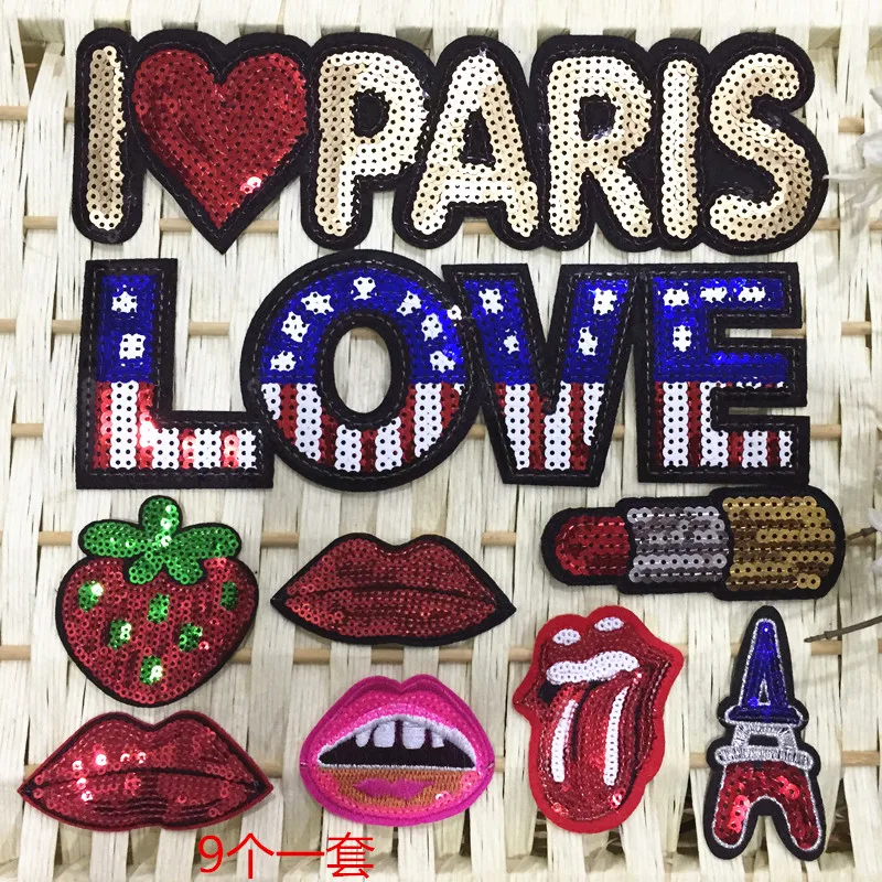 New 9pcs lot Mix design Sequins Patches Red lips For Clothes Embroidered Iron On Patch Stage Clothing Accessory Applique Badge
New 9pcs lot Mix design Sequins Patches Red lips For Clothes Embroidered Iron On Patch Stage Clothing Accessory Applique Badge