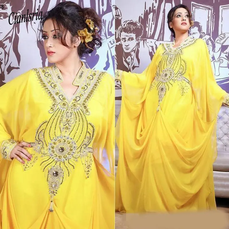 Yellow Chiffon Dubai Abaya Kaftan Beading Crystal Arabic occasion prom Dress Muslim Long Sleeves Evening Dresses Formal Dresses
Yellow Chiffon Dubai Abaya Kaftan Beading Crystal Arabic occasion prom Dress Muslim Long Sleeves Evening Dresses Formal Dresses