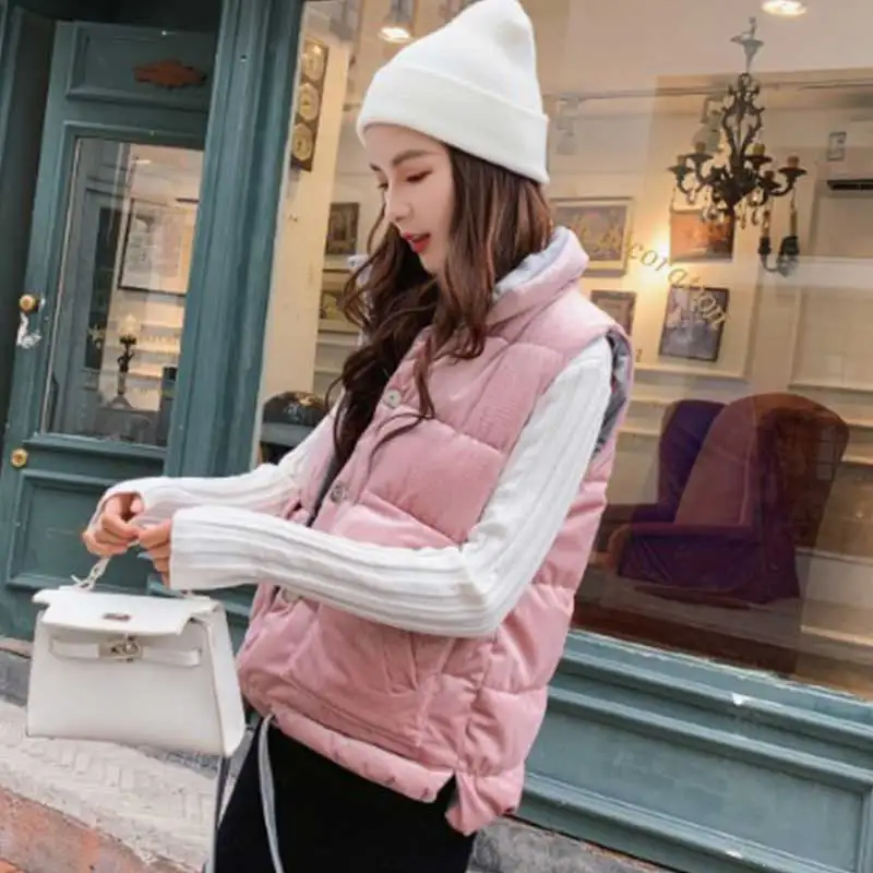 Women Street Winter Pink Black Parkas Vest Sleeveless Jacket Waistcoat Padding Warm Velvet Ladies Girl Slim Fit Down Coat | Женская