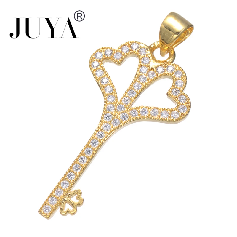 Accessories For Jewelry High Quality Copper Metal Inlaid AAA Zircon Rhinestone Heart Key Charm Pendants Jewellery Making | Украшения и