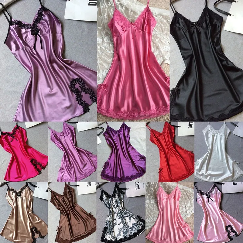13 Colors Women Sexy Fashin Chic Faux Silk Satin Night Gown Sleeveless Night Sleep Dress Lace V neck M/L/XL/2XL 49 
13 Colors Women Sexy Fashin Chic Faux Silk Satin Night Gown Sleeveless Night Sleep Dress Lace V neck M/L/XL/2XL 49