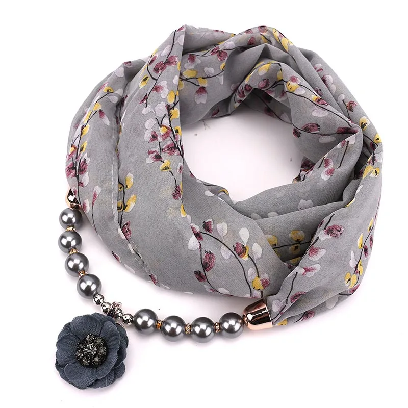 Декоративный шарф RUNMEIFA шифоновое ожерелье с принтом подвеской нитка из жемчуга