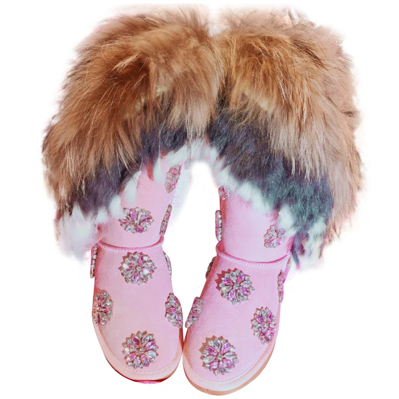 Suede Leather Real Fur Thigh High Boots Bling Crystals Knee Boots Women Winter Snow Boots Warm Plush Winter Shoes
Suede Leather Real Fur Thigh High Boots Bling Crystals Knee Boots Women Winter Snow Boots Warm Plush Winter Shoes