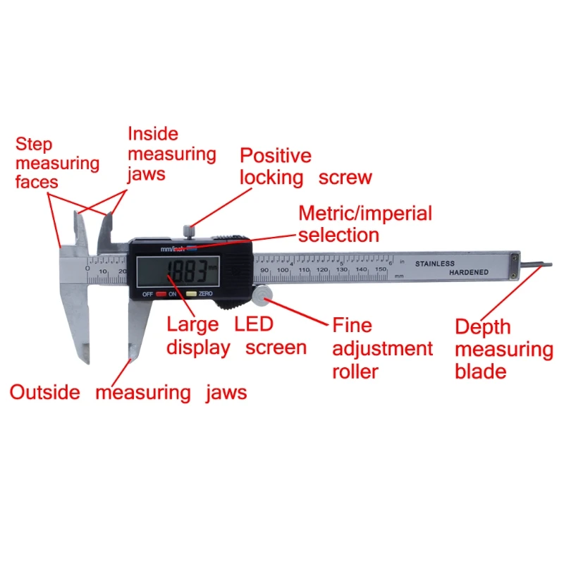 6" 150mm Digital Electronic Vernier Caliper Micrometer Gauge Widescreen Carbon Steel
6" 150mm Digital Electronic Vernier Caliper Micrometer Gauge Widescreen Carbon Steel