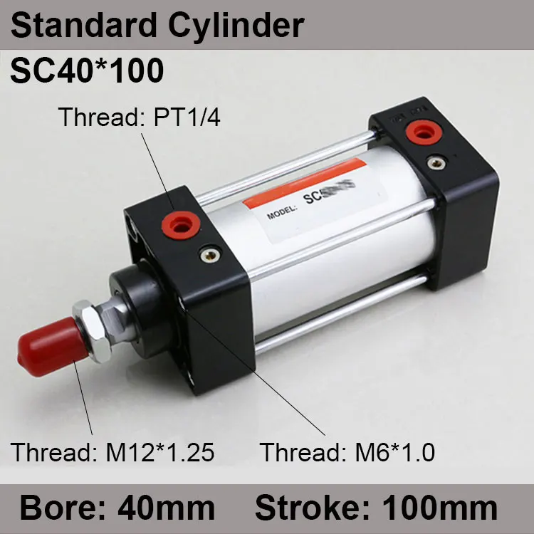 

SC40*100 SC Series Standard Air Cylinders Valve 40mm Bore 100mm Stroke SC40-100 Single Rod Double Acting Pneumatic Cylinder